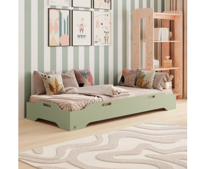 Łóżko pojedyncze dla dzieci podłogowe ze stelażem TILA 8 Montessori Drewniane