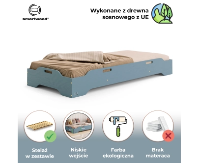 Łóżko pojedyncze dla dzieci podłogowe ze stelażem TILA 8 Montessori Drewniane