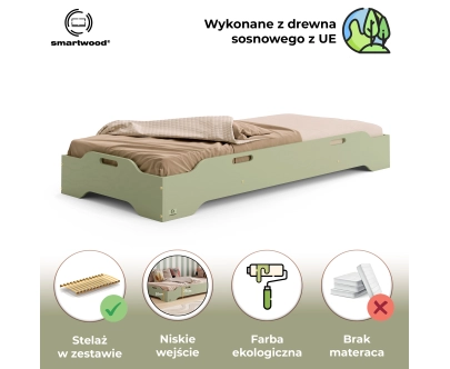 Łóżko pojedyncze dla dzieci podłogowe ze stelażem TILA 8 Montessori Drewniane