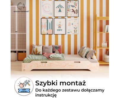 Łóżko pojedyncze dla dzieci podłogowe ze stelażem TILA 8 Montessori Drewniane