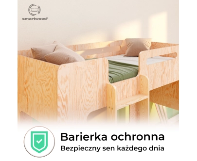 Łóżko piętrowe dla dzieci z barierkami i stelażem MIMI B Montessori Drewniane