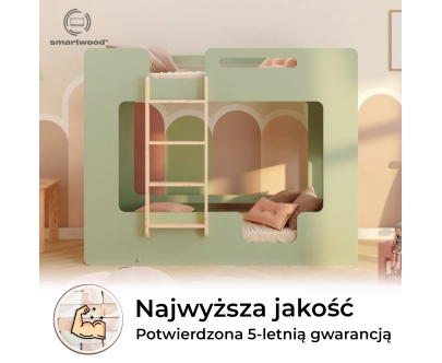 Łóżko piętrowe dla dzieci z barierkami i stelażem MIMI B Montessori Drewniane