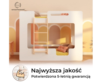 Łóżko piętrowe dla dzieci z barierkami i stelażem MIMI B Montessori Drewniane