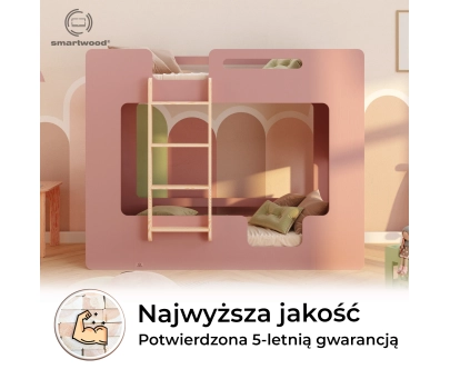 Łóżko piętrowe dla dzieci z barierkami i stelażem MIMI B Montessori Drewniane