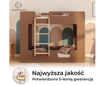 Łóżko piętrowe dla dzieci z barierkami i stelażem MIMI B Montessori Drewniane
