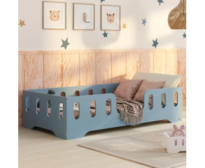 Łóżko pojedyncze dla dzieci z barierką i stelażem TILA 2 Montessori Drewniane