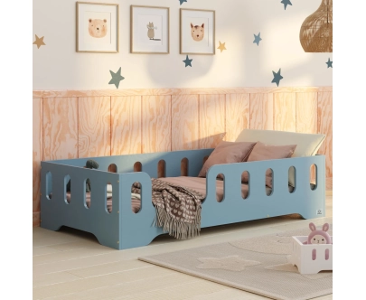 Łóżko pojedyncze dla dzieci z barierką i stelażem TILA 2 Montessori Drewniane