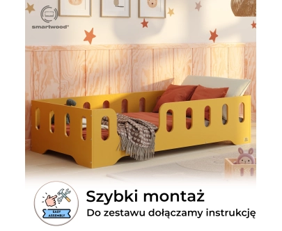 Łóżko pojedyncze dla dzieci z barierką i stelażem TILA 2 Montessori Drewniane