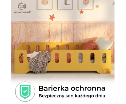 Łóżko pojedyncze dla dzieci z barierką i stelażem TILA 2 Montessori Drewniane