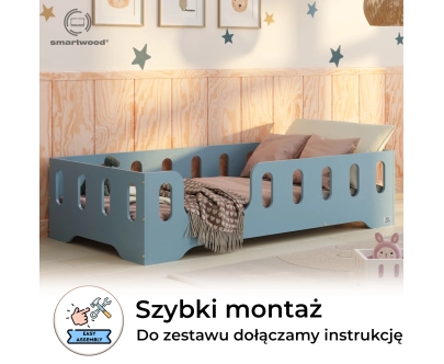Łóżko pojedyncze dla dzieci z barierką i stelażem TILA 2 Montessori Drewniane