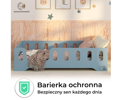Łóżko pojedyncze dla dzieci z barierką i stelażem TILA 2 Montessori Drewniane
