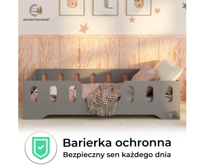 Łóżko pojedyncze dla dzieci z barierką i stelażem TILA 2 Montessori Drewniane