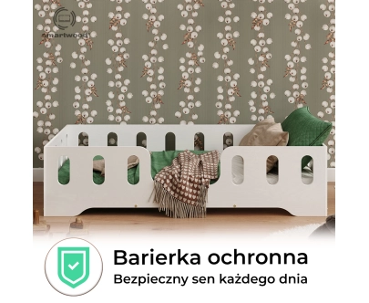 Łóżko pojedyncze dla dzieci z barierką i stelażem TILA 2 Montessori Drewniane