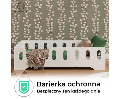 Łóżko pojedyncze dla dzieci z barierką i stelażem TILA 2 Montessori Drewniane