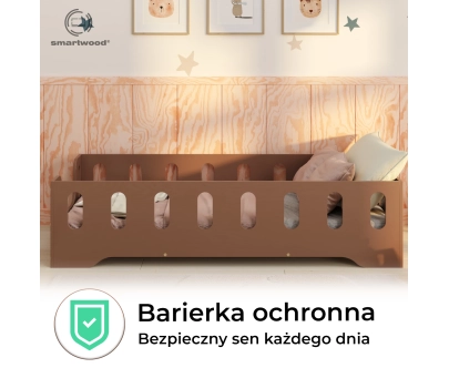 Łóżko pojedyncze dla dzieci z barierką i stelażem TILA 2 Montessori Drewniane