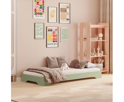 Łóżko pojedyncze dla dzieci podłogowe ze stelażem TILA 7 Montessori Drewniane