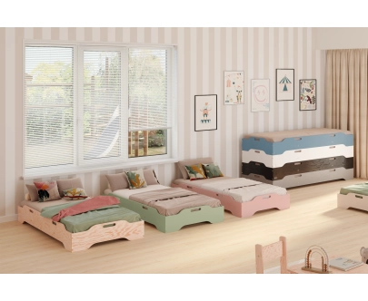 Łóżko pojedyncze dla dzieci podłogowe ze stelażem TILA 8 Montessori Drewniane