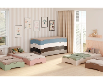 Łóżko pojedyncze dla dzieci podłogowe ze stelażem TILA 8 Montessori Drewniane