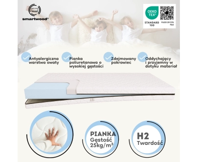 Materac piankowy dla dziecka 12 cm Średnia twardość (H2)