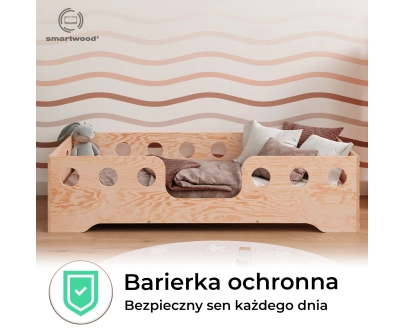 Łóżko pojedyncze dla dzieci z barierką i stelażem TILA 4 Montessori Drewniane