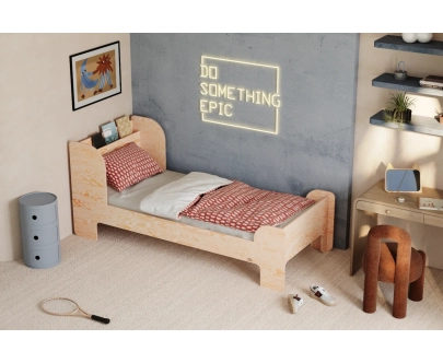 Łóżko dla dzieci i młodzieży z półką i stelażem FLOU Klasyczne Drewniane