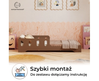 Łóżko pojedyncze dla dzieci z barierką i stelażem TILA 6 Montessori Drewniane