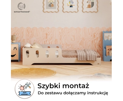 Łóżko pojedyncze dla dzieci z barierką i stelażem TILA 6 Montessori Drewniane
