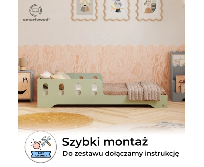 Łóżko pojedyncze dla dzieci z barierką i stelażem TILA 6 Montessori Drewniane