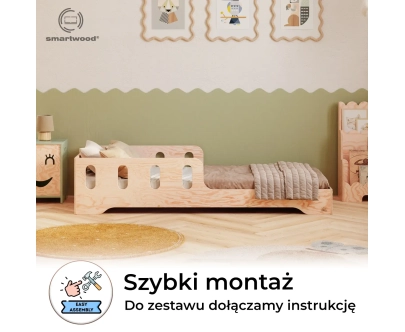 Łóżko pojedyncze dla dzieci z barierką i stelażem TILA 6 Montessori Drewniane