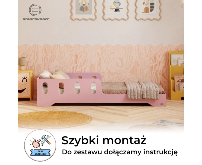 Łóżko pojedyncze dla dzieci z barierką i stelażem TILA 6 Montessori Drewniane