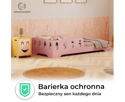 Łóżko pojedyncze dla dzieci z barierką i stelażem TILA 6 Montessori Drewniane