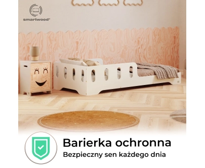 Łóżko pojedyncze dla dzieci z barierką i stelażem TILA 6 Montessori Drewniane