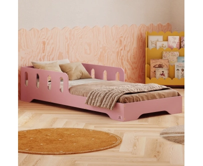 Łóżko pojedyncze dla dzieci z barierką i stelażem TILA 6 Montessori Drewniane