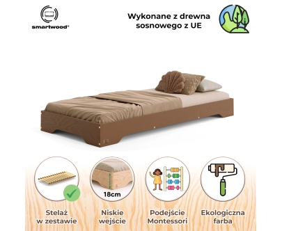 Łóżko pojedyncze dla dzieci podłogowe ze stelażem TILA 7 Montessori Drewniane