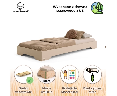 Łóżko pojedyncze dla dzieci podłogowe ze stelażem TILA 7 Montessori Drewniane