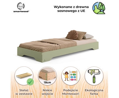 Łóżko pojedyncze dla dzieci podłogowe ze stelażem TILA 7 Montessori Drewniane