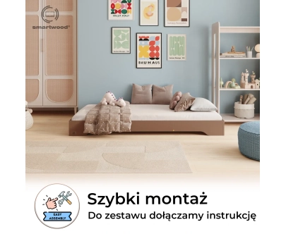 Łóżko pojedyncze dla dzieci podłogowe ze stelażem TILA 7 Montessori Drewniane