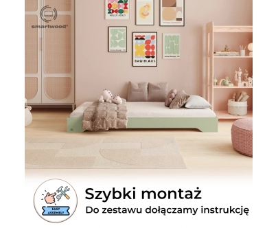 Łóżko pojedyncze dla dzieci podłogowe ze stelażem TILA 7 Montessori Drewniane
