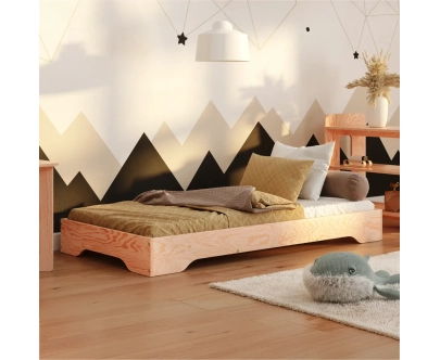 Łóżko pojedyncze dla dzieci podłogowe ze stelażem TILA 7 Montessori Drewniane