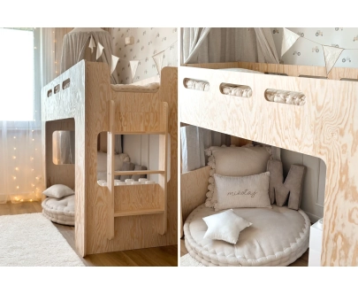 Łóżko piętrowe pojedyncze dla dziecka z antresolą  MIMI A Montessori Drewniane