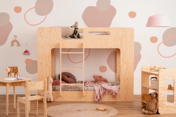 Łóżko piętrowe dla dzieci ze stelażem MIMI Montessori Drewniane