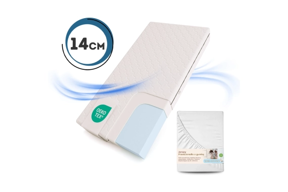 Zestaw Materac piankowy 14 cm i Prześcieradło dla dziecka Średnia twardość (H2) - rozmiar XL