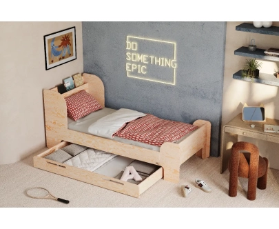 Łóżko dla dzieci i młodzieży z szufladą i stelażem FLOU D Klasyczne Drewniane