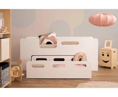 Łóżko dziecięce z szufladą i stelażem PIPI Montessori Drewniane