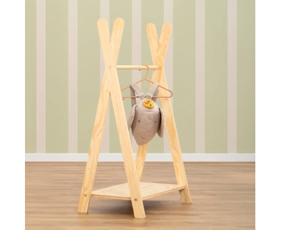 Wieszak na ubrania dla dzieci z półką na buty TIPI Montessori  Drewniany
