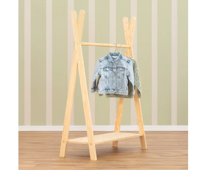 Wieszak na ubrania dla dzieci z półką na buty TIPI Montessori  Drewniany