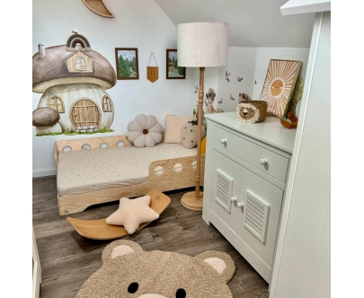 Łóżko pojedyncze dla dzieci z barierką i stelażem TILA 5 Montessori Drewniane