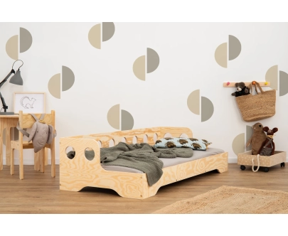 Łóżko pojedyncze dla dzieci z barierką i stelażem sofa TILA 5S Montessori Drewniane