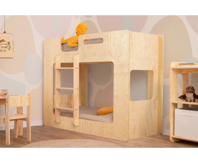 Łóżko piętrowe dla dzieci ze stelażem MIMI Montessori Drewniane