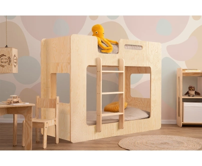 Łóżko piętrowe dla dzieci ze stelażem MIMI Montessori Drewniane